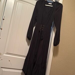 Ramy Brook Blue Plunge Neck Bishop Sleeve Gown